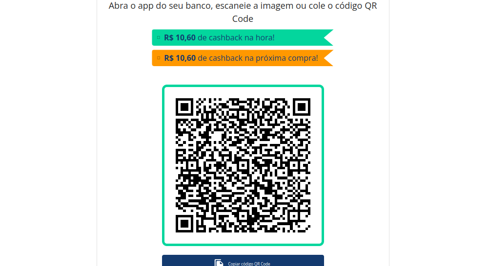 QrCode do Pix na página de sucesso do checkout